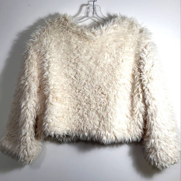 Tacera off white fluffy lined crop jacket women's XL  #2314 - Picture 6 of 6